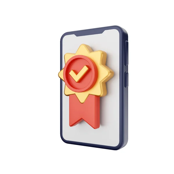 Rendering Gold Badge Red Orange Icon White Background — Stock Photo, Image