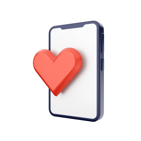 Boyutlu Illüstrasyon Akıllı Telefon Kırmızı Kalp Beyaz Arkaplanda Izole Edilmiş — Stok fotoğraf