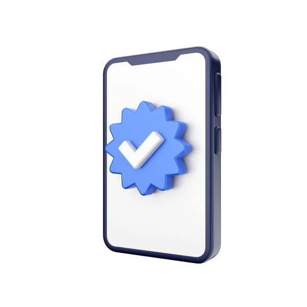 Ilustración Teléfono Inteligente Azul Con Marcas Verificación Icono Verificación —  Fotos de Stock