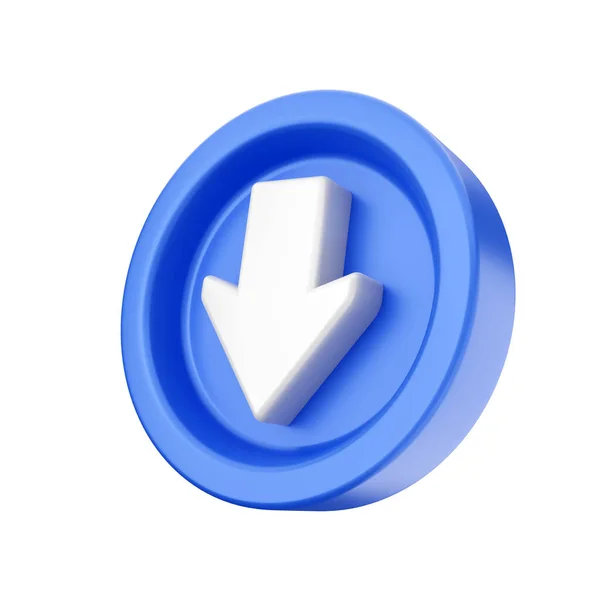 白い背景に隔離された青のダウンロードボタンの3 Dレンダリング コンピュータデジタルアイコンの3 Dレンダリング デジタルデータ技術 インターネットとウェブ — ストック写真