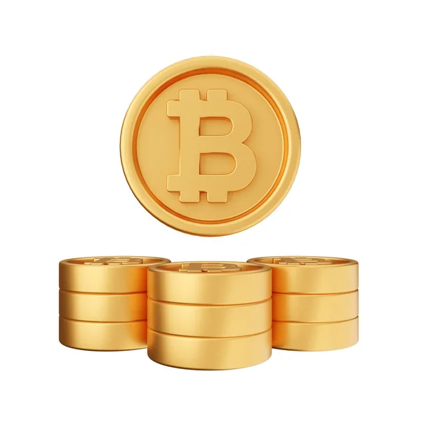Golden Bitcoins Isolated White Rendering — Stock Photo, Image