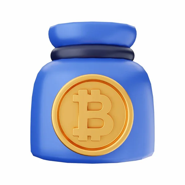 Moeda Ouro Com Bitcoin Azul Isolado Fundo Branco Renderização — Fotografia de Stock