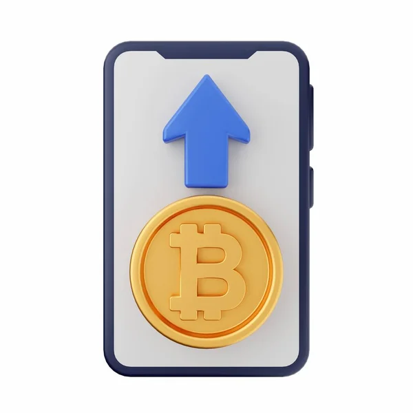 Moeda Criptomoeda Bitcoin Com Bitcoin Azul Ilustração Isolado Branco — Fotografia de Stock