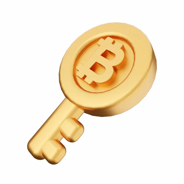 Bitcoin Oro Con Puerta Madera Aislada Sobre Fondo Blanco Ilustración — Foto de Stock