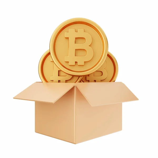 Caixa Bitcoin Dourado Envelope — Fotografia de Stock