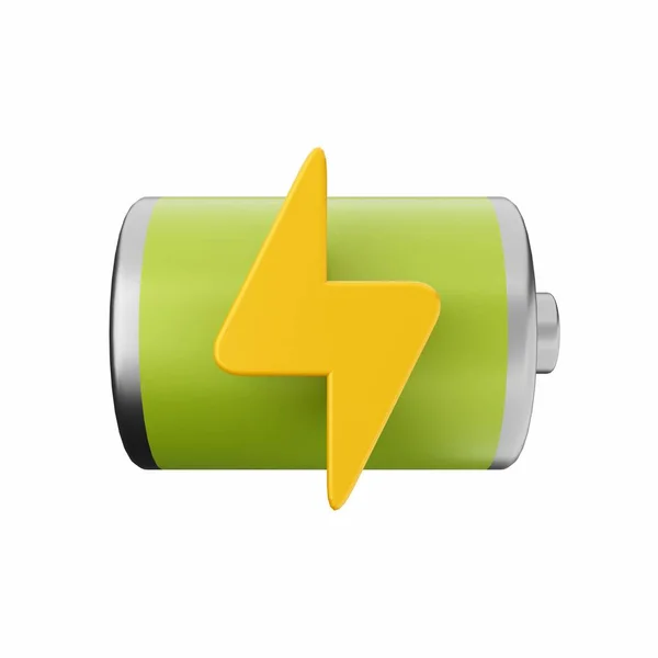 白色背景下隔离绿色能量的黄色能量电池的3天插画 — 图库照片