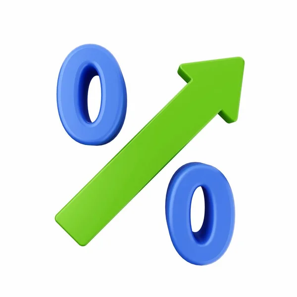 Renderizado Flecha Verde Con Símbolo Porcentaje Sobre Fondo Blanco — Foto de Stock