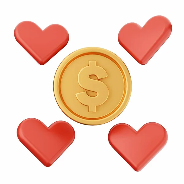 Corazón Rojo Con Monedas Oro — Foto de Stock