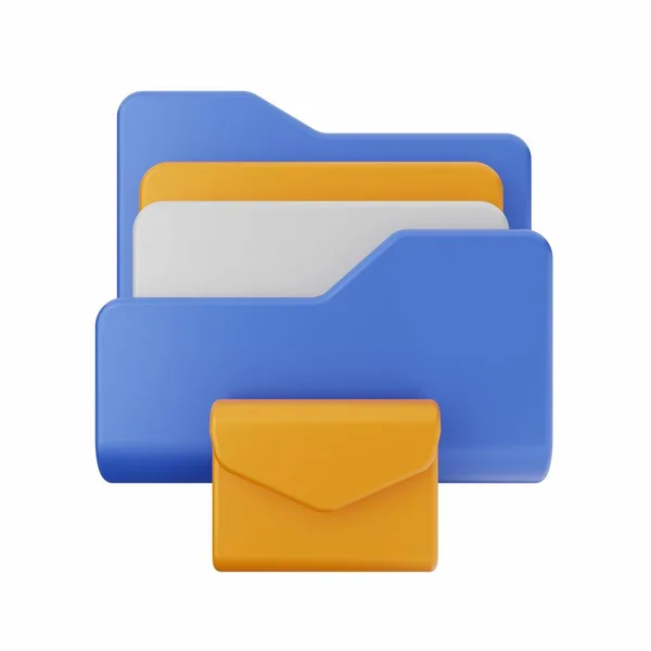 白い背景に青と黄色の封筒で囲まれたフォルダアイコン — ストック写真