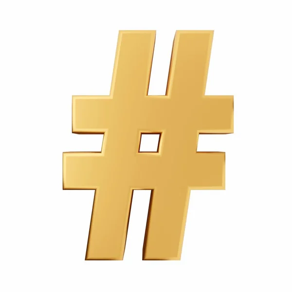 Guld Guld Hashtag Ikon Isolerad Vit Bakgrund Render — Stockfoto
