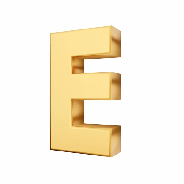 DゴールドイエローE文字Eは白の背景に隔離され Dレンダリング — ストック写真