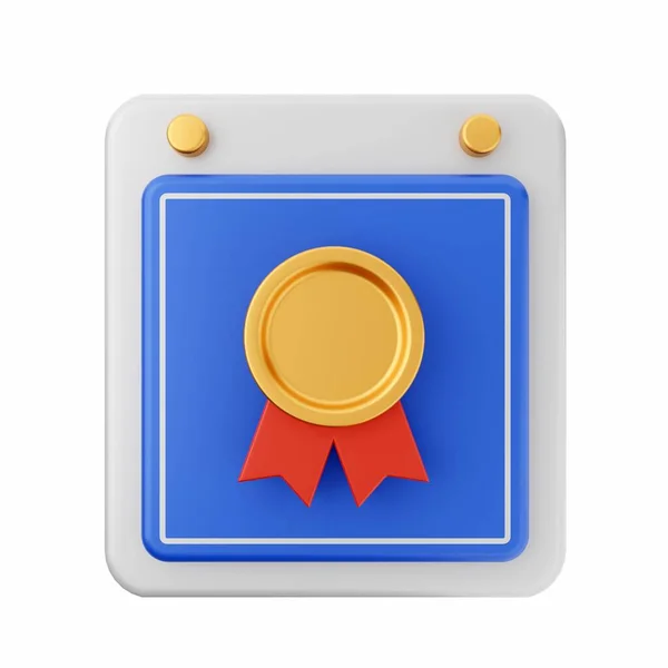 Renderização Medalha Com Fita Azul — Fotografia de Stock