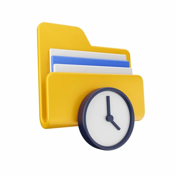 Renderowanie Zegar Żółty Folder Żółtym Folderem Niebieski Folder Białym Tle — Zdjęcie stockowe