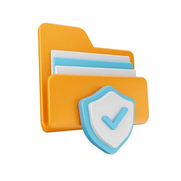 stock image 3 d illustration of blue folder with yellow shield and yellow check mark 