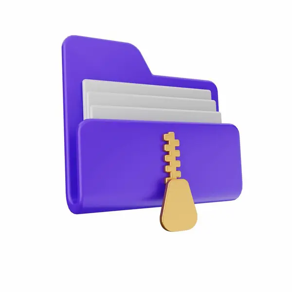带有紫色手柄和白色背景文件夹的蓝色文件夹的3D渲染 业务概念 数据存储和数据存储概念 — 图库照片
