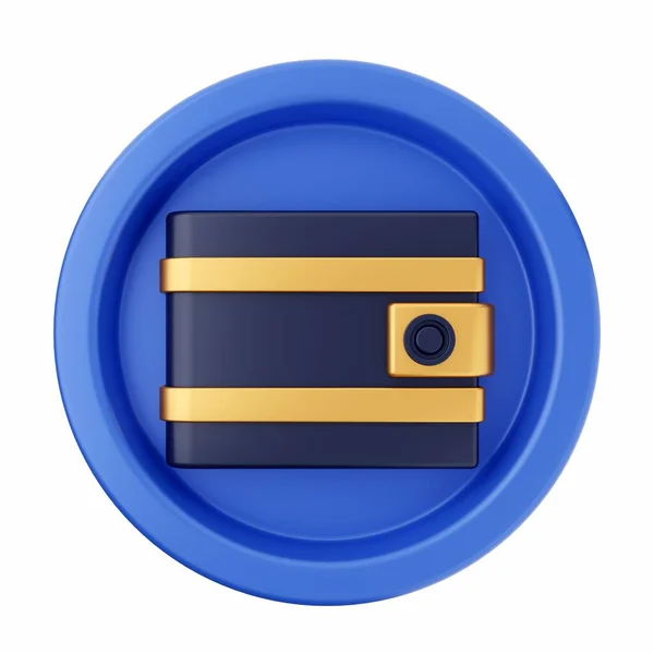 Renderização Botão Azul Com Botão Dourado Isolado Fundo Branco — Fotografia de Stock