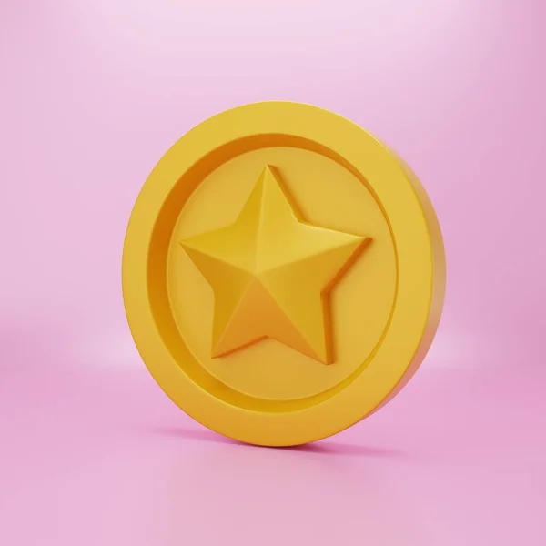 Estrela Ouro Com Moeda Ouro Renderização — Fotografia de Stock
