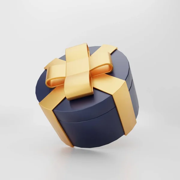 礼品盒 金银带 白色背景 3D渲染 — 图库照片