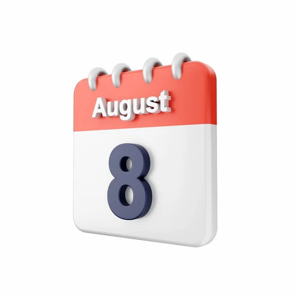 Calendario Blanco Con Fecha Agosto Aislado Sobre Fondo Blanco Representación —  Fotos de Stock