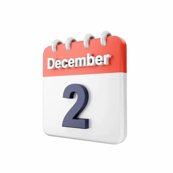 1月2日白のカレンダーアイコン 三レンダリング — ストック写真