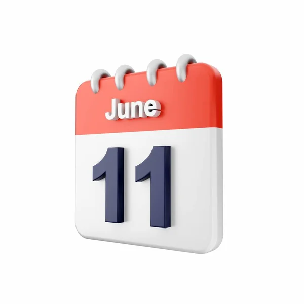Ημερολόγιο Ημερομηνία Ιουνίου Απομονωμένο Λευκό Φόντο Απόδοση — Φωτογραφία Αρχείου
