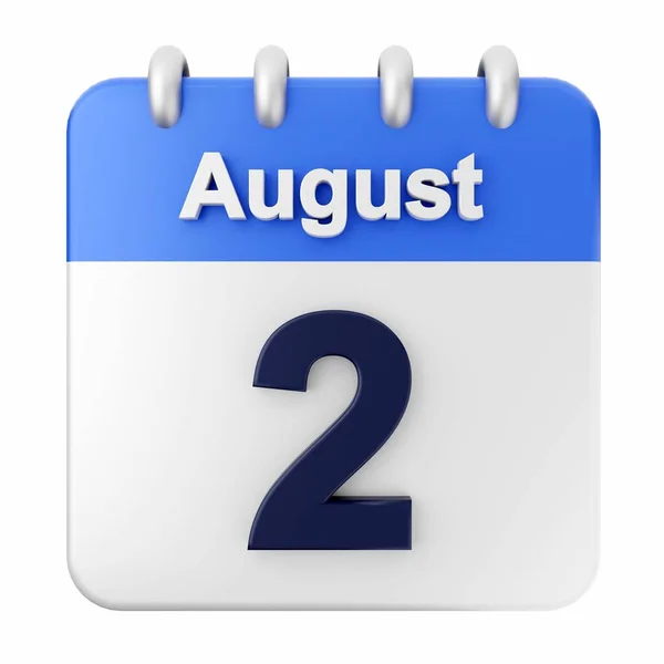 Agosto Calendario Sobre Fondo Blanco Ilustración — Foto de Stock