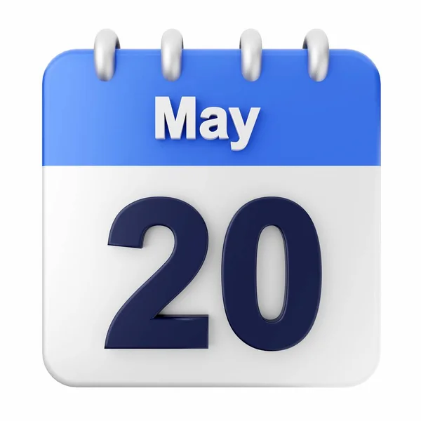 Maio Dia Calendário Sobre Fundo Branco Renderização — Fotografia de Stock