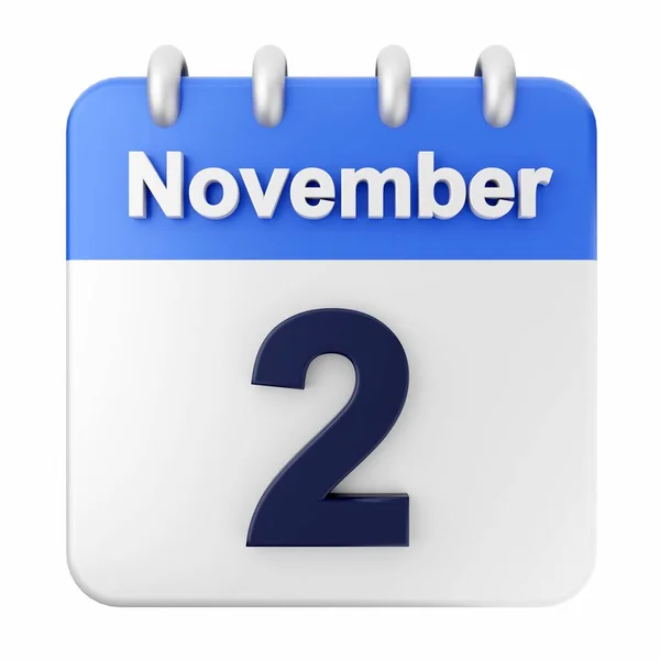 Listopadový Kalendář Kalendář Bílém Pozadí Vykreslování — Stock fotografie