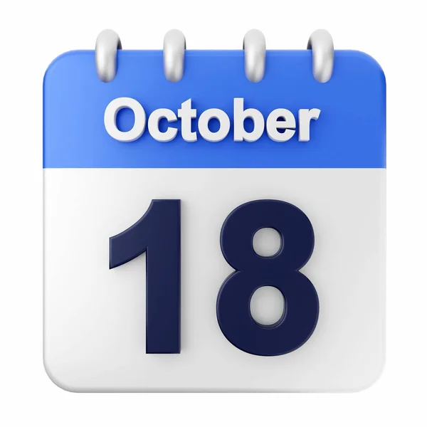 Octubre Calendario Blanco Sobre Fondo Aislado — Foto de Stock