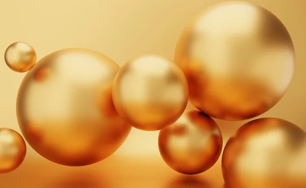 stock image 3 d render of gold spheres on a white background, 3 d render illustration, abstract geometric shapes 