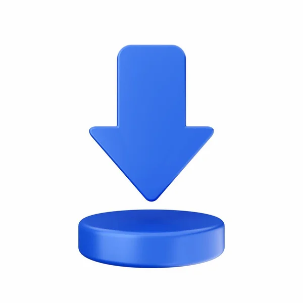 青のダウンロード矢印3 Dレンダリング白の背景に隔離 — ストック写真