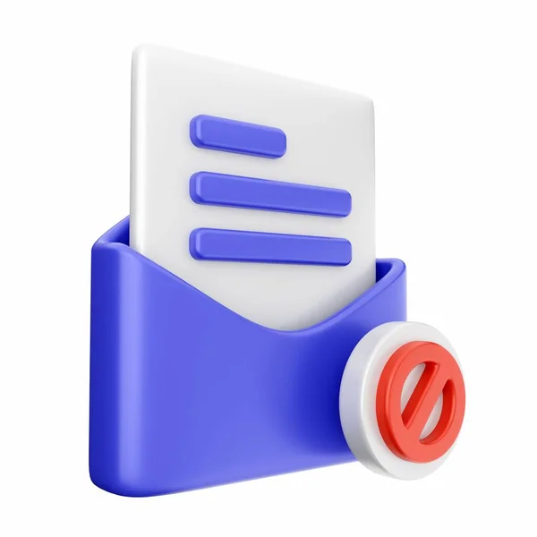 带有红色电子邮件图标的蓝色和白色文件夹的3D插图 — 图库照片