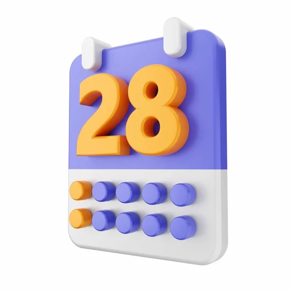 Календар Номером Датою Ізольовано Білому Візуалізація — стокове фото