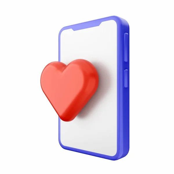 Beyaz Arka Planda Izole Edilmiş Akıllı Telefonlu Bir Kalp Boyutlu — Stok fotoğraf