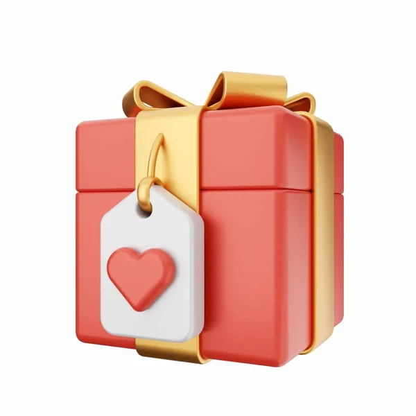 礼品盒 金色的心与白色隔离 3D渲染 — 图库照片