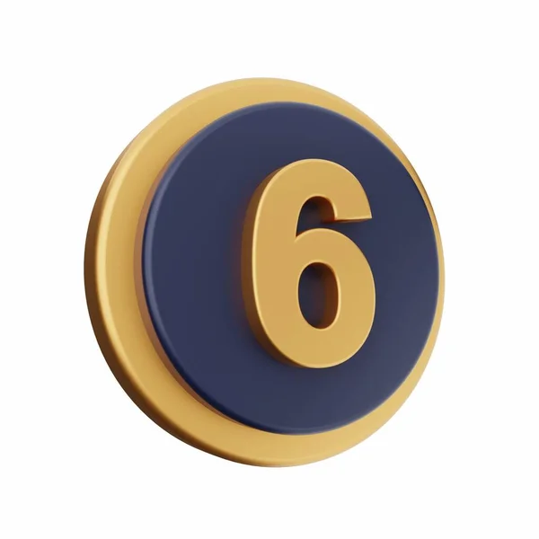 Номер Шість Золоте Число Ізольоване Білому Тлі Рендеринга — стокове фото