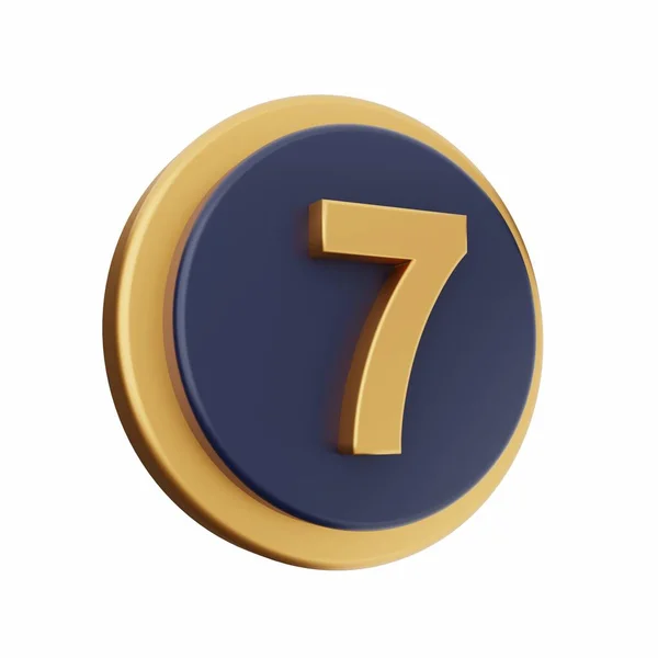 ホワイトの背景に分離された金属フォントで7番目の黄金の数字 — ストック写真