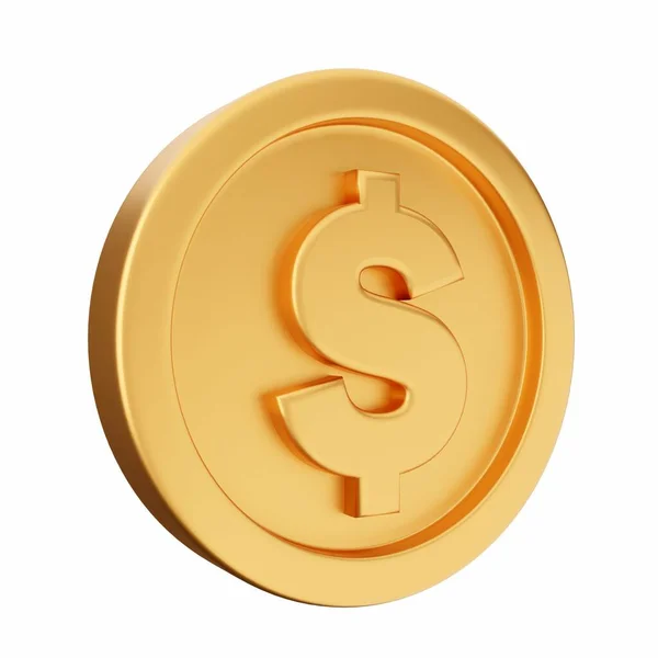 Gouden Munt Symbool Geïsoleerd Witte Achtergrond Met Schaduw Illustratie — Stockfoto