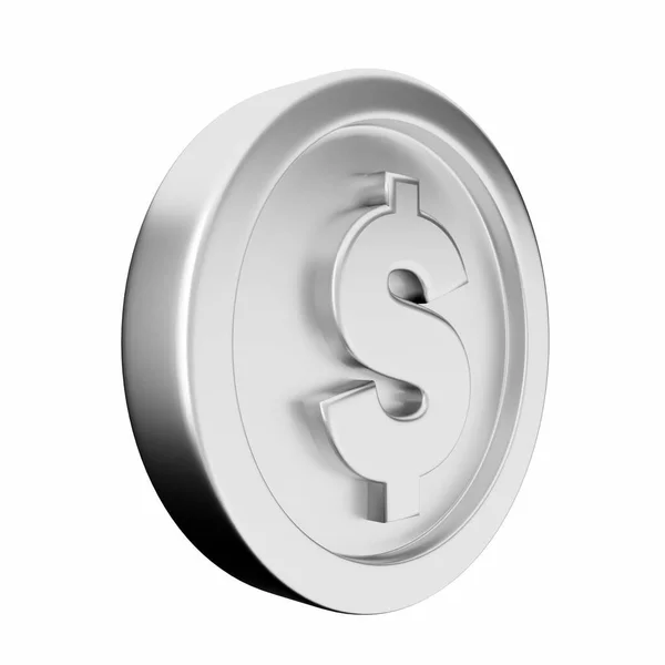 Moneta Dolarowa Srebro Izolowane Białym Renderowane — Zdjęcie stockowe