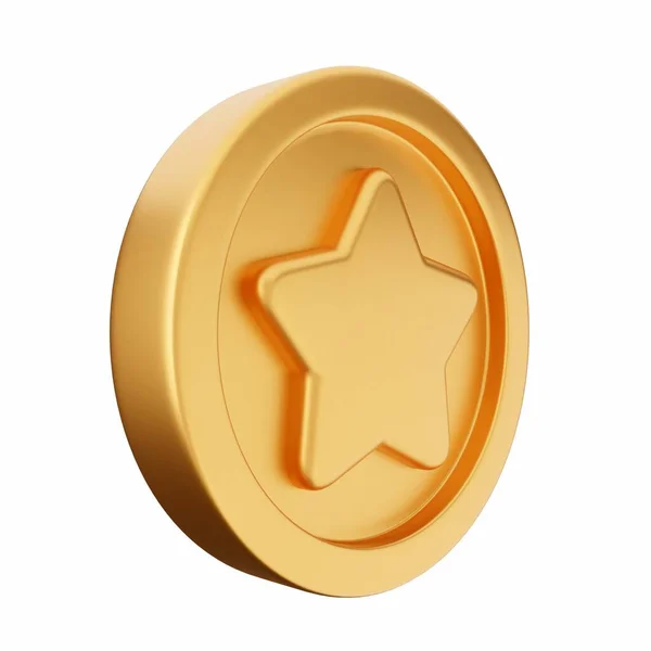 Estrela Dourada Com Moeda Ouro Renderização Isolado Fundo Branco — Fotografia de Stock