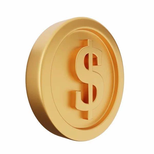 Guld Mynt Dollar Tecken Isolerad Vit Bakgrund Renderingskoncept — Stockfoto