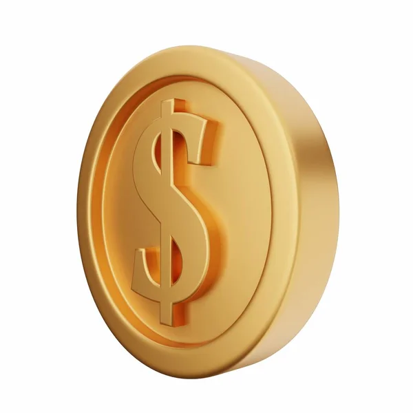 Złota Moneta Dolarowa Złotym Znakiem Ilustracja Renderowania Izolowany Białym Tle — Zdjęcie stockowe