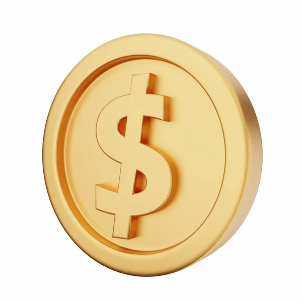 Золота Монета Доларів Ізольовано Білому Візуалізація — стокове фото