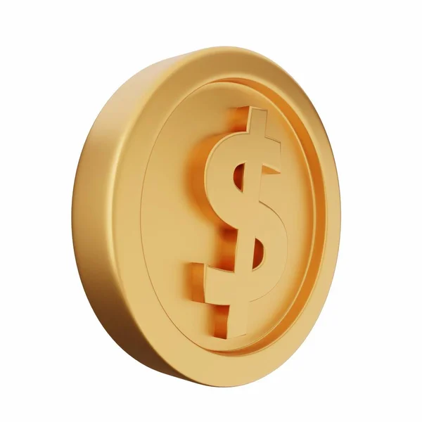 Gouden Dollar Munt Met Witte Achtergrond Illustratie — Stockfoto