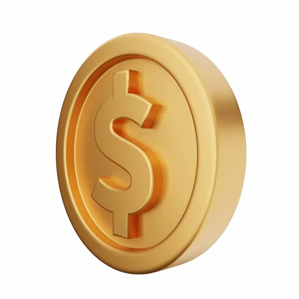 Dollar Mynt Med Guld Dollar Symbol Isolerad Vit Bakgrund Återgivning — Stockfoto