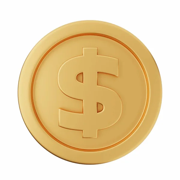 Moneta Oro Dollaro Isolato Sfondo Bianco Rendering — Foto Stock