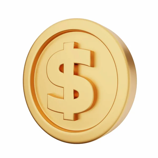 Gouden Dollar Munt Geïsoleerd Witte Achtergrond Illustratie — Stockfoto