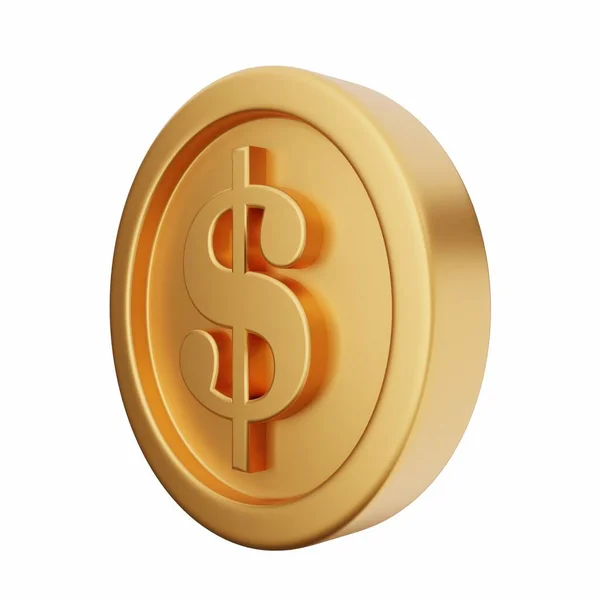 Moneta Oro Con Simbolo Dollaro Isolato Sfondo Bianco — Foto Stock