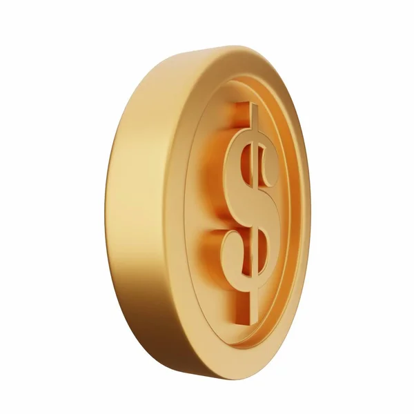 Segno Del Dollaro Con Monete Oro Isolate Sul Bianco Rendering — Foto Stock