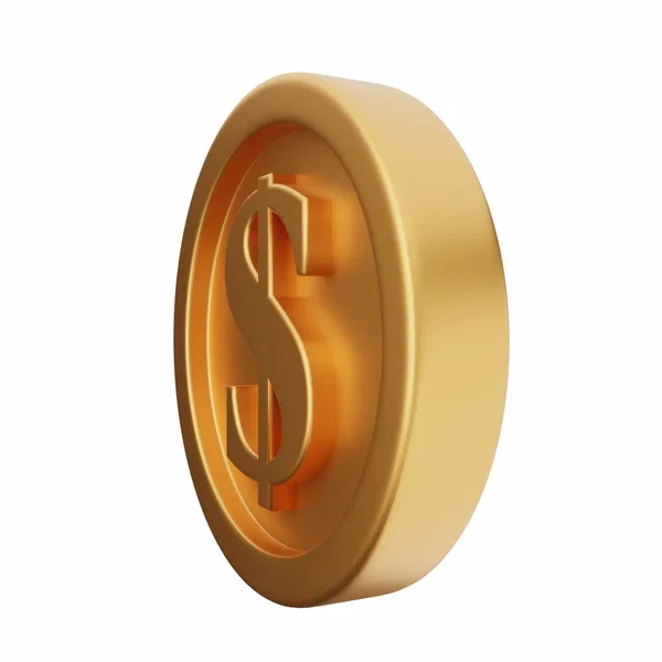 Визуализация Золотой Монеты Знаком Доллара Белом Фоне — стоковое фото
